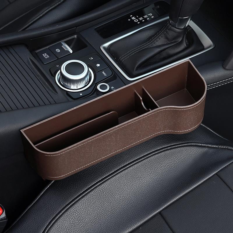 Maynos Car Seat Pockets PU Leather Car Console Side Organizer Seat Gap Filler Catch Caddy ，Multifunctional with Cup Holder Car Seat Crevice Storage Box Creamy-White (1 Pack)