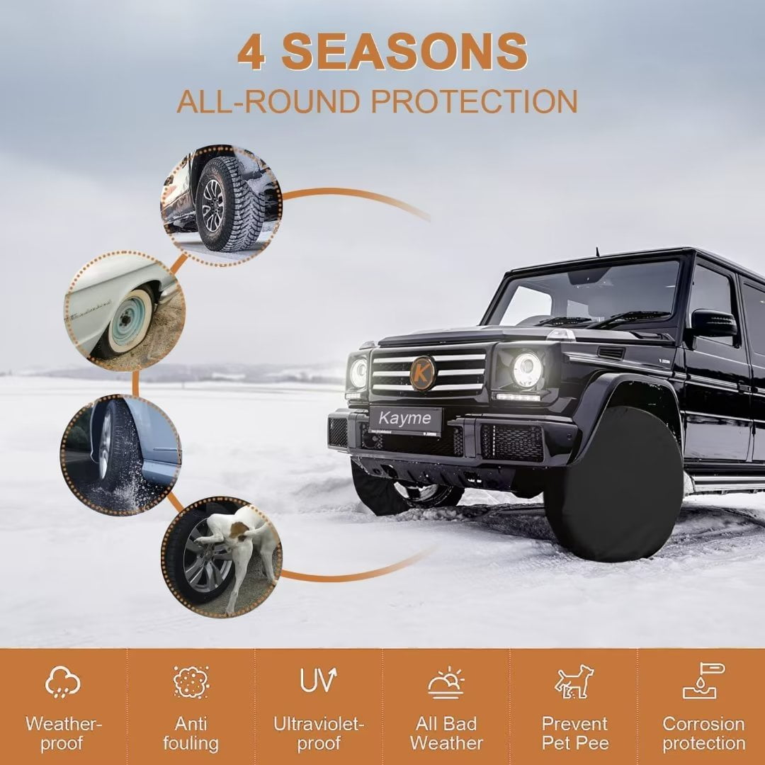 Kayme RV Tire Cover Set of 4, Camper Trailer Wheel Cover, Fit for 27-29 inch Tire Diameter, Black