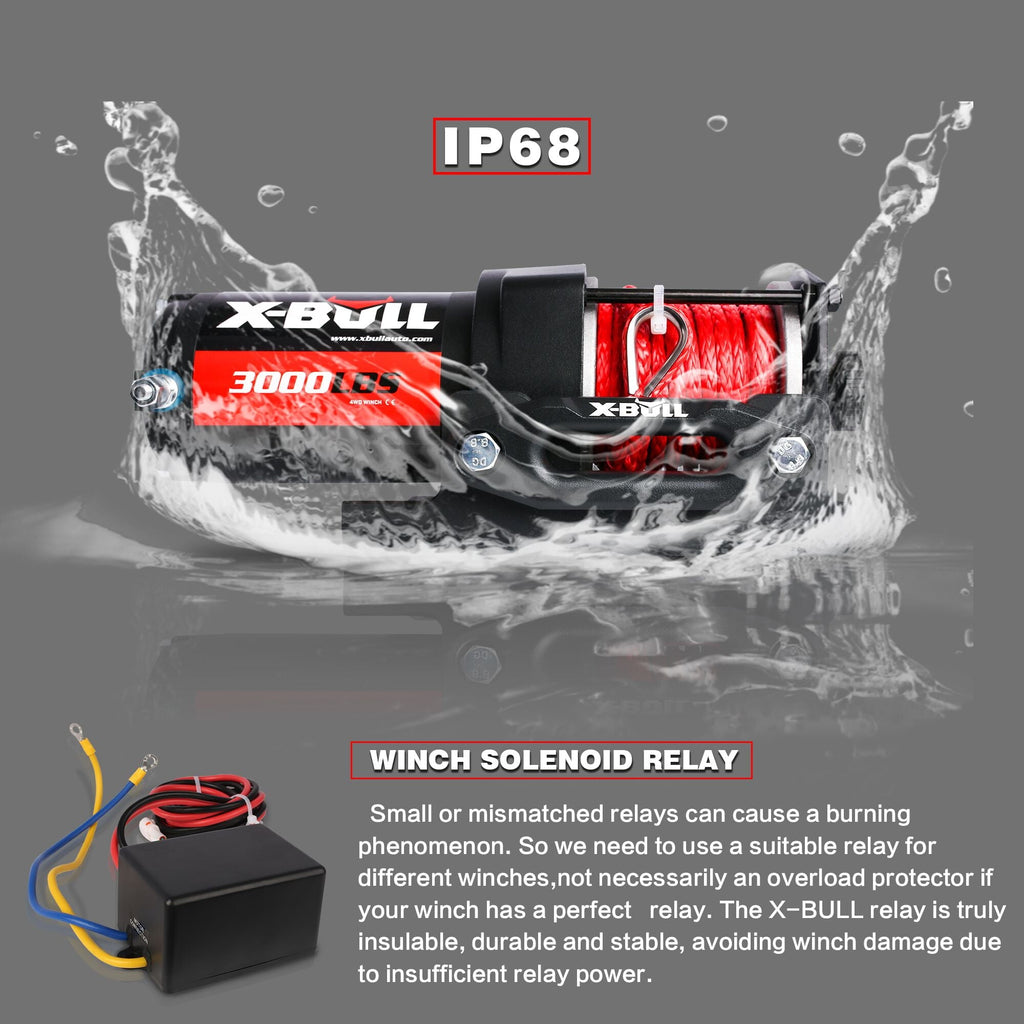 X-BULL 12V 3000LBS Electric Winch Synthetic Rope Electric Winch for Towing ATV/UTV Off Road