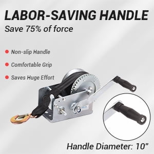 Dawot Boat Trailer Winch Hand Winch 2500lbs Heavy Duty Hook with 23ft Black Polyester Strap, Two Way Ratchet Portable Manual Winch for Trailers ATV UTV Boat Marine