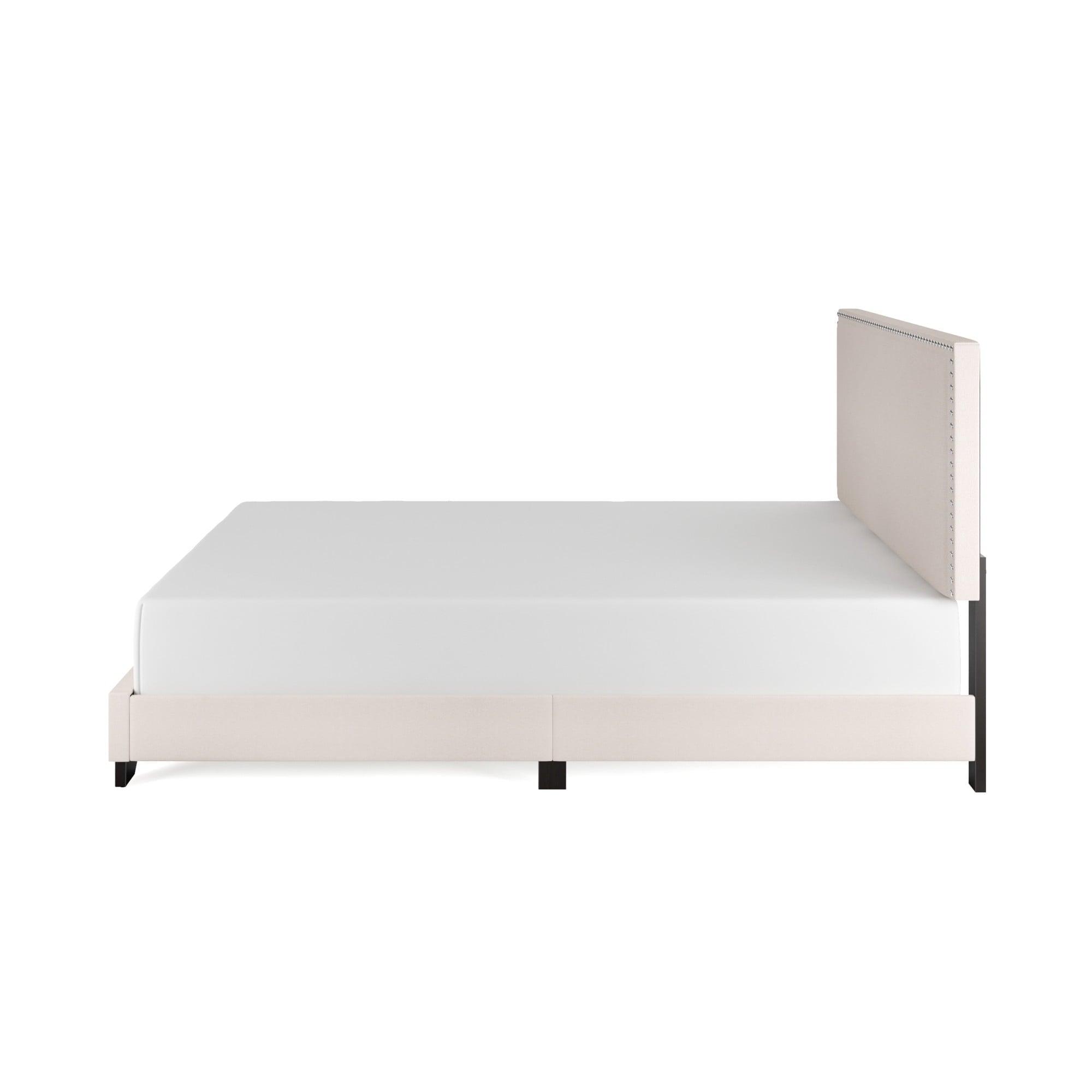 Skylar Nailhead Trim Upholstered Full Platform Bed, Cream