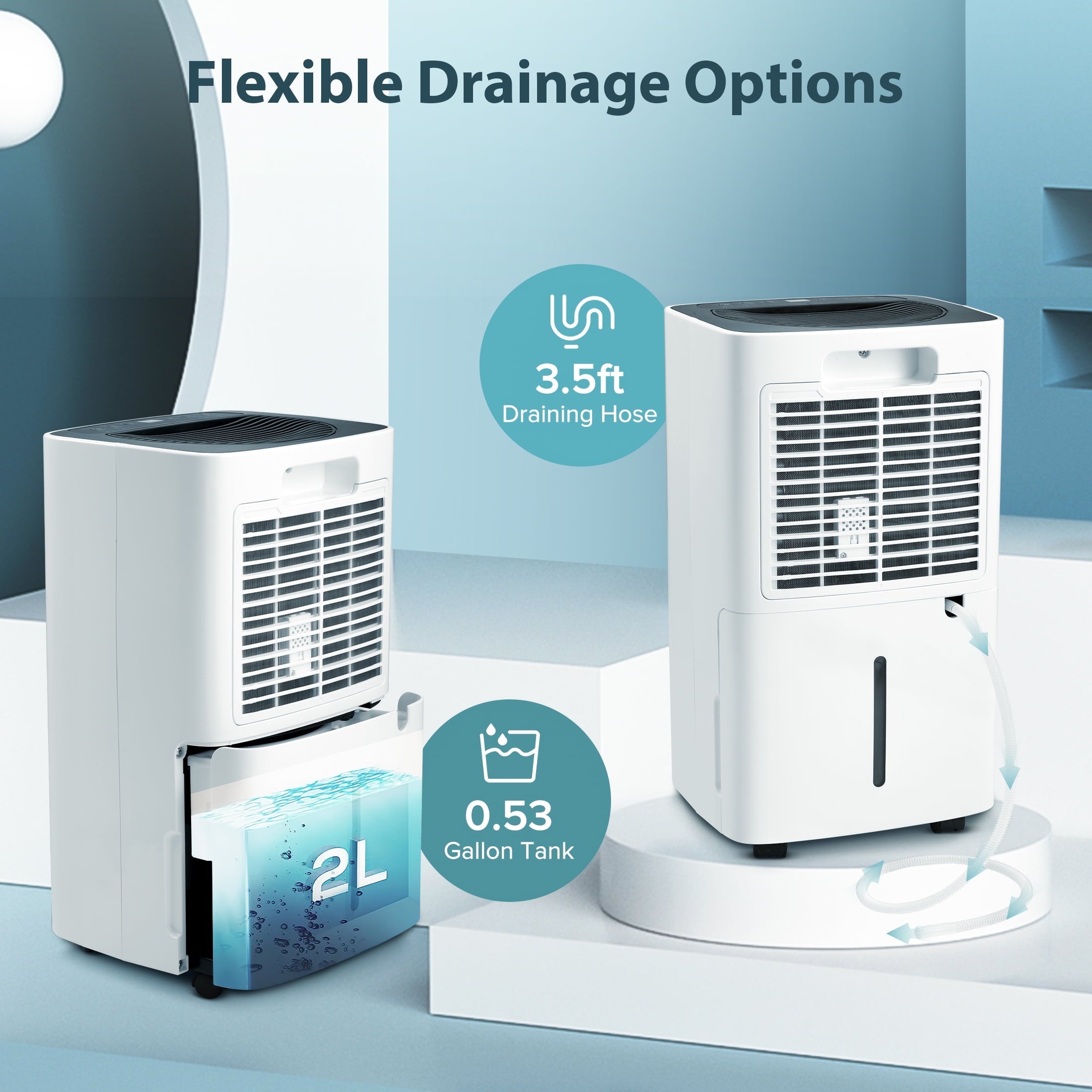 Auseo 30 Pint Dehumidifiers, 1000 Sq. Ft Dehumidifier with Drain Hose, 0.53 Gallon Water Tank, 3 Operation Modes, 24H Timer, Portable Dehumidifier for Basement/Bathroom/Laundry Room