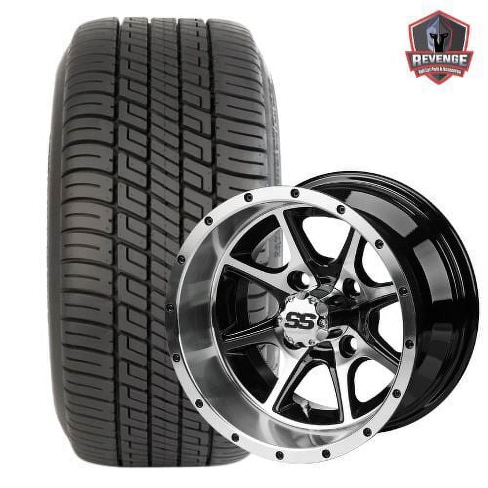 12" Azusa Machined Black Golf Cart Wheels and Tires Combo (205/30-12) Set of 4