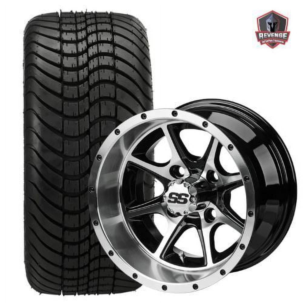 12" Azusa Machined Black Golf Cart Wheels and Tires Combo (215/35-12) Set of 4