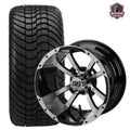 12" Maltese Machined Black Golf Cart Wheels and Tires Combo (215/35-12) Set of 4