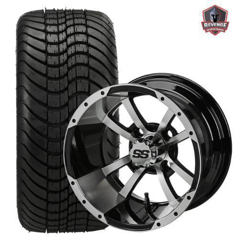 12" Maltese Machined Black Golf Cart Wheels and Tires Combo (215/35-12) Set of 4