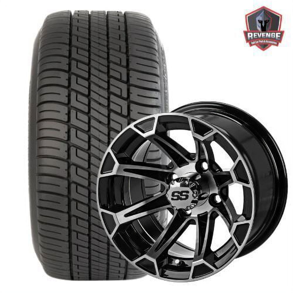 12" Viking Machined Black Golf Cart Wheels and Tires Combo (205/30-12) Set of 4