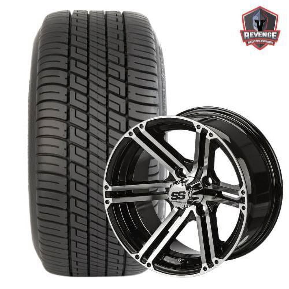 12" Yukon Machined Black Golf Cart Wheels and Tires Combo (205/30-12) Set of 4