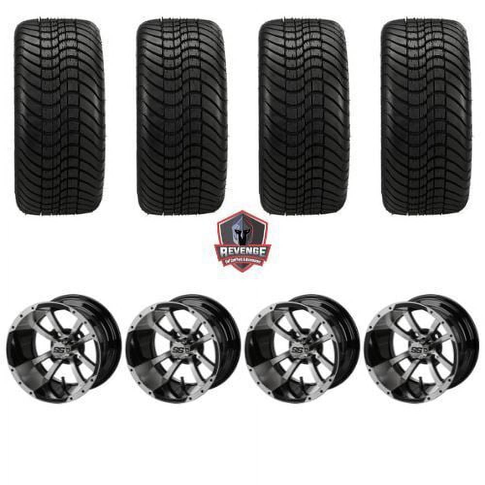 12" Maltese Machined Black Golf Cart Wheels and Tires Combo (215/35-12) Set of 4