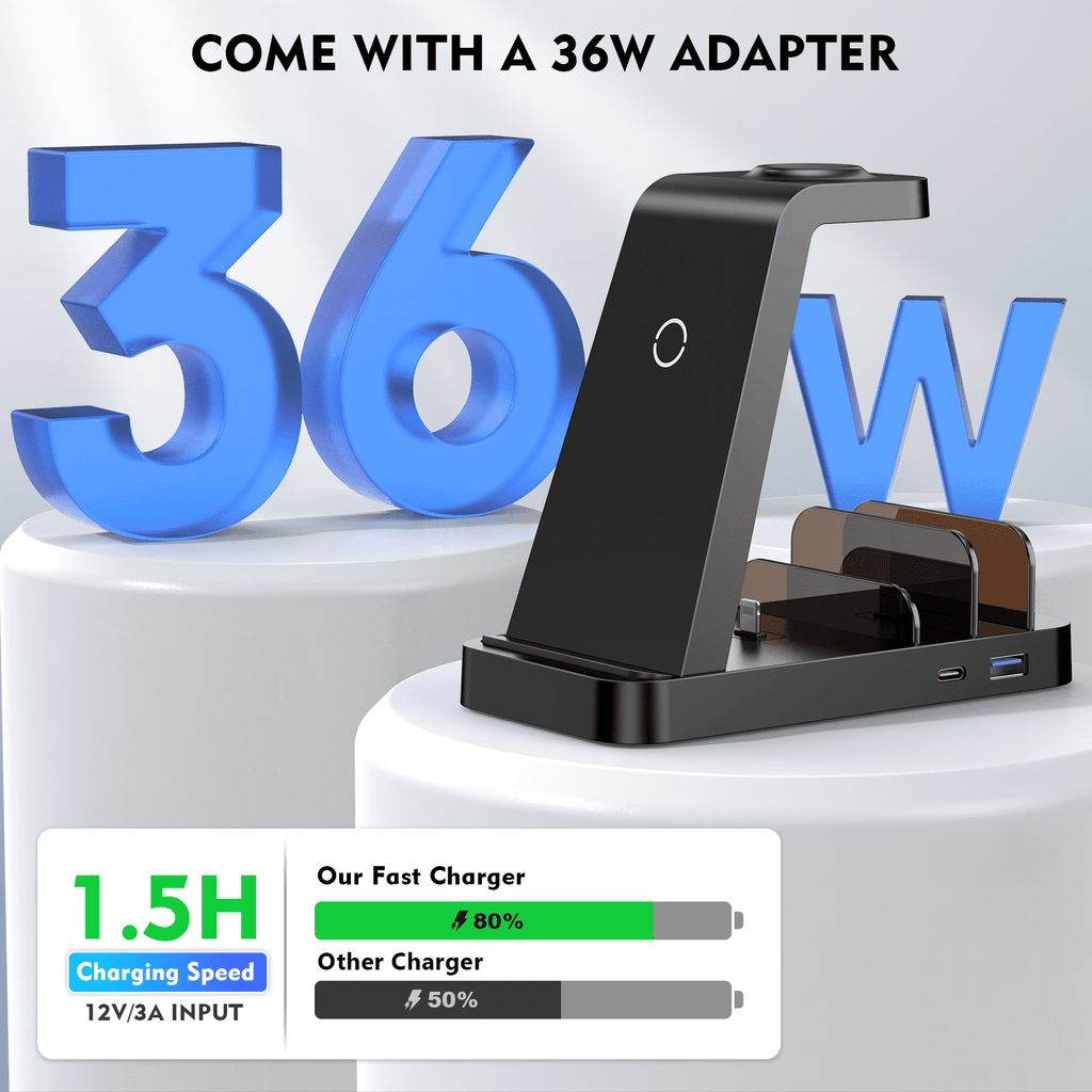Wireless Charger for iPhone: Charging Station for Multiple Devices Apple - Fast Charging Dock for iPhone 14/13/12 X Pro Max/Tablets/iPad/Airpods, Wireless Watch Charger for iWatch Ultra (Black)