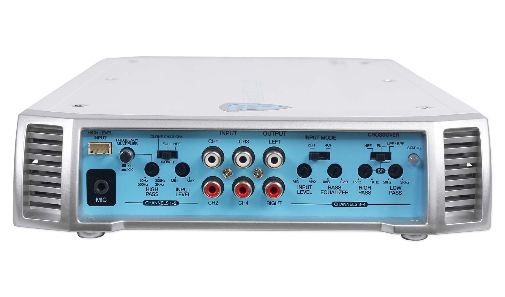 Rockville RXM-F4 Marine 4 Channel Amplifier 2400w Peak/600w RMS+PA Mic+Amp Kit
