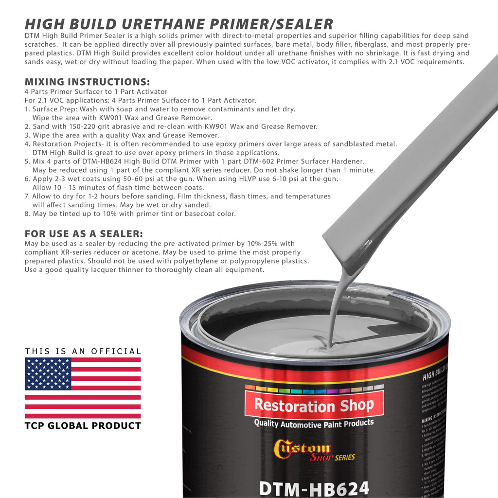 Custom Shop Gray DTM High Build Urethane Primer Surfacer (Direct to Metal) 2.1 VOC, 1-1/4 Quart Kit - Fast Dry High-Performance Primer - Automotive and Industrial Use