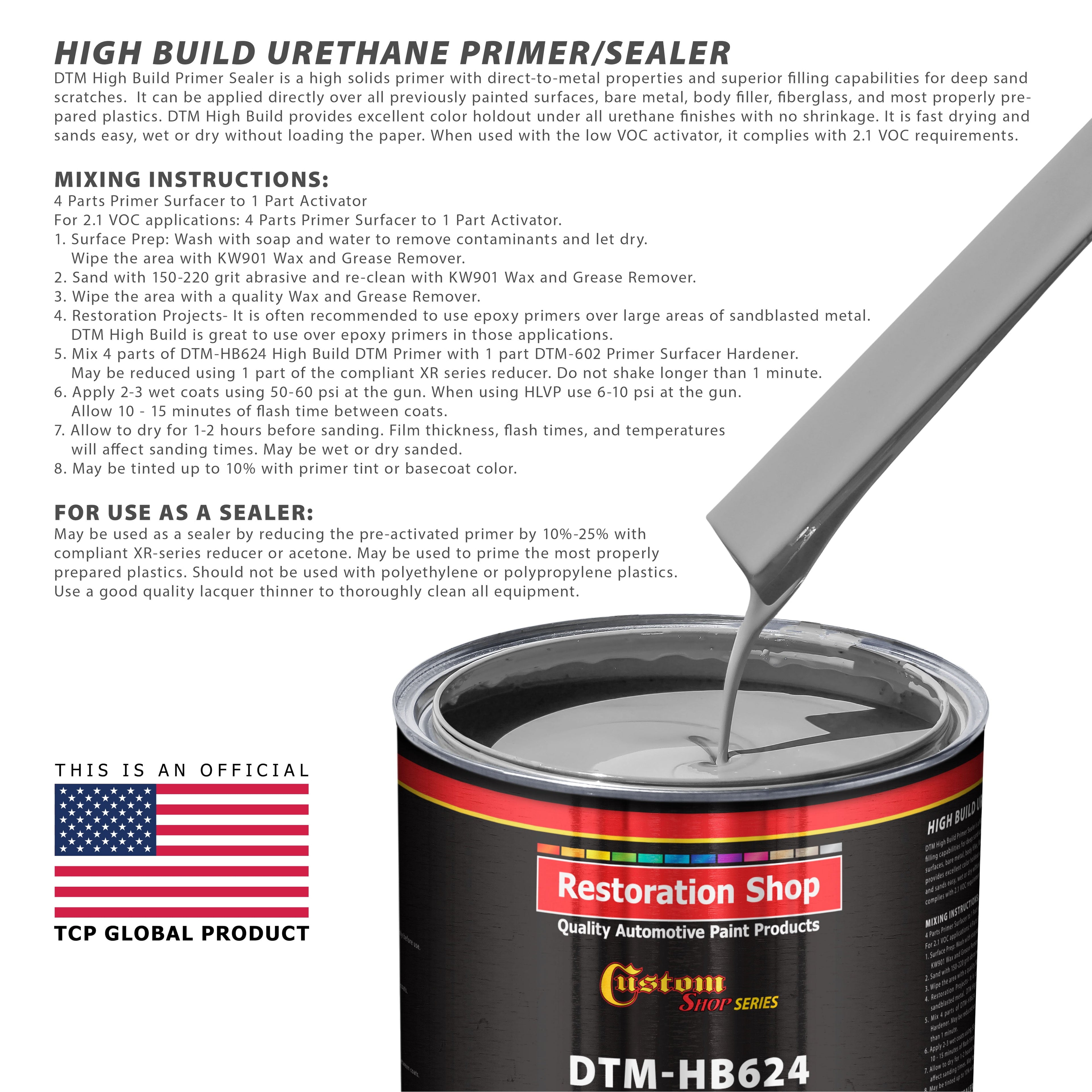Custom Shop Gray DTM High Build Urethane Primer Surfacer (Direct to Metal) 2.1 VOC, 1-1/4 Quart Kit - Fast Dry High-Performance Primer - Automotive and Industrial Use