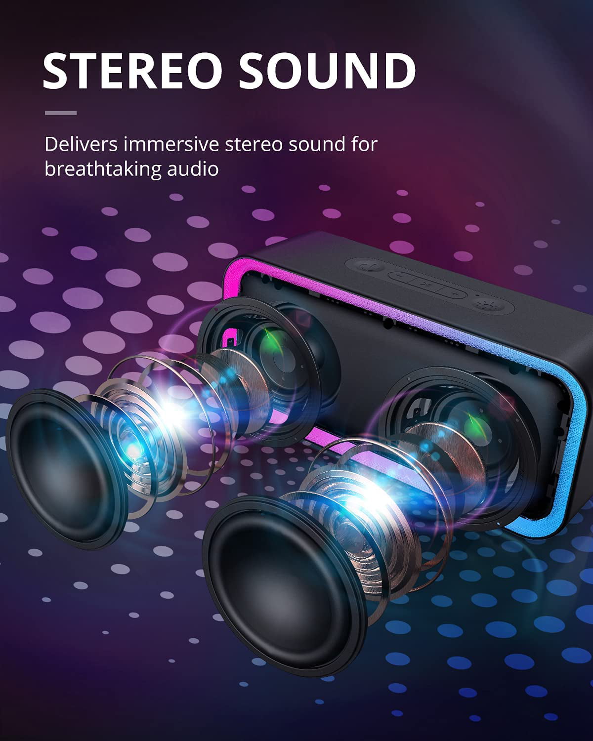 LED RGB Lights Bluetooth Party Speaker, 16W Portable Wireless Bluetooth Speaker w/HD Stereo, IPX6 Waterproof, 18H Playtime, Mic, TF Card, Mini Speakers for Home Garden Party Camping Travel