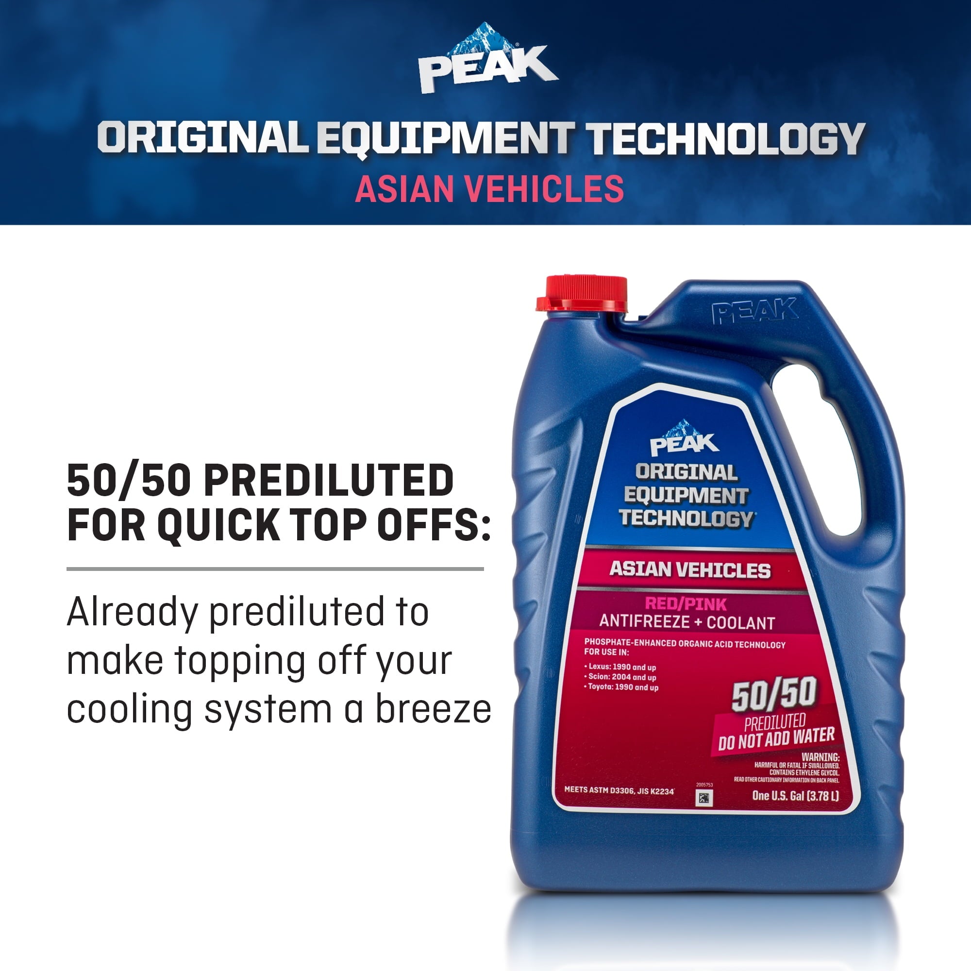 PEAK OET Antifreeze + Coolant for Asian Vehicles Red/Pink