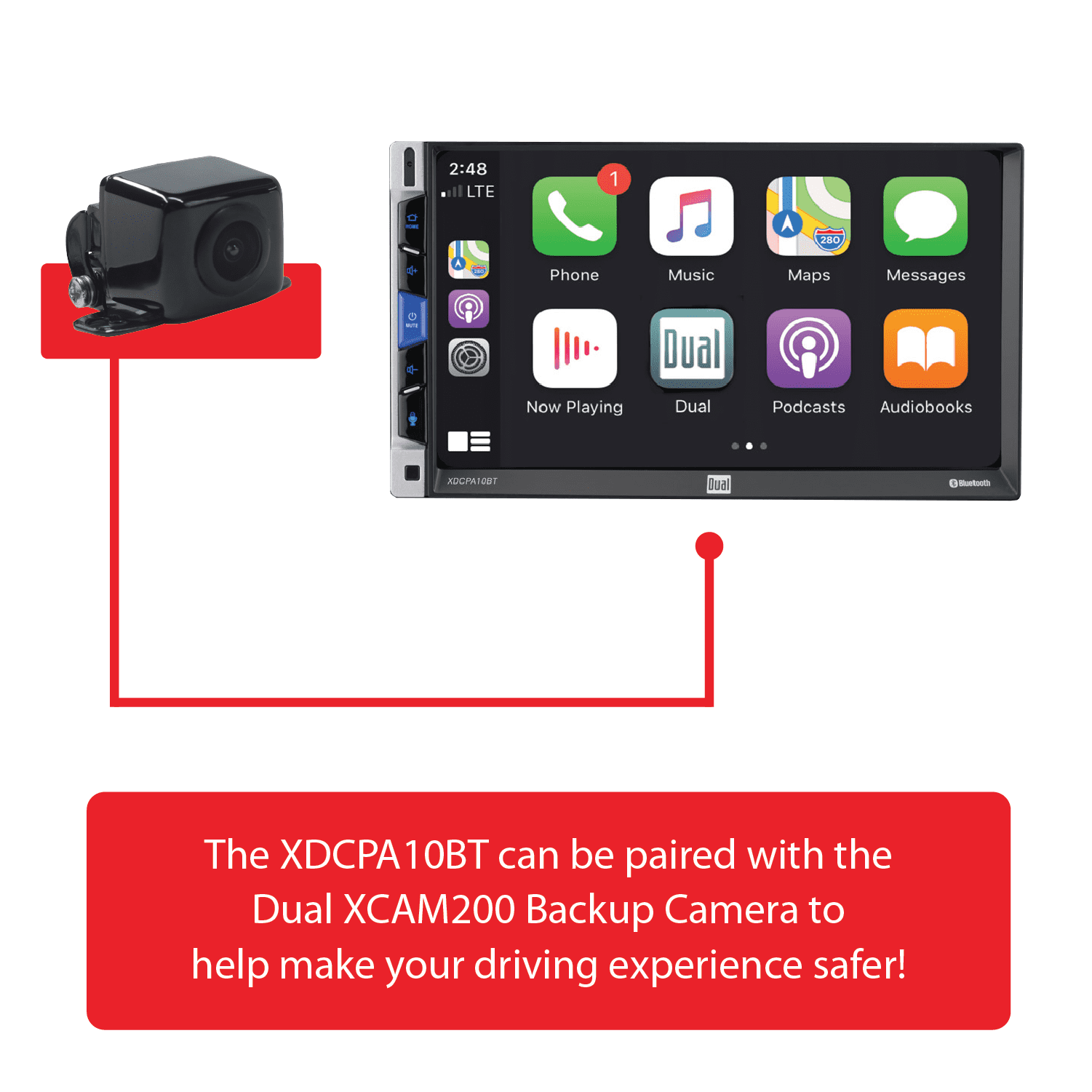 Dual Electronics XDCPA10BT 7 Inch Double DIN Car Stereo, Certified Apple CarPlay Android