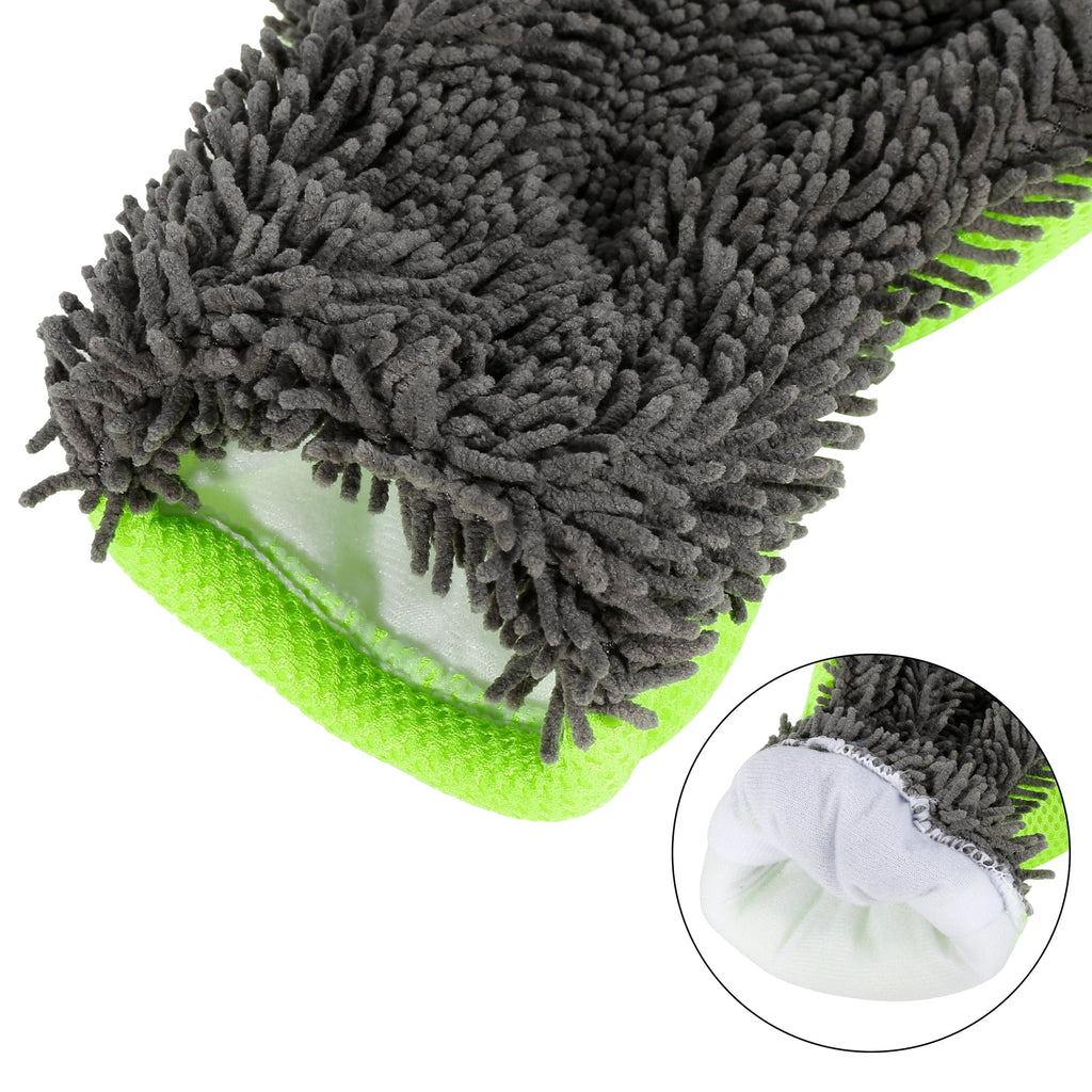 Unique Bargains Green Gray Car Wash Mitt Microfiber Five Finger Glove Double Sided Dirt Washing Tool Absorbent