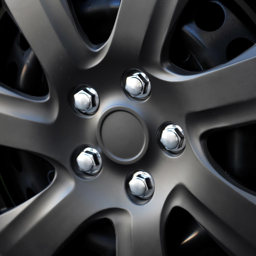 BDK Hubcap Wheel Covers Toyota Camry 2006-2014 Style - 16 Inch Silver Replica Cover, OEM Factory Replacement (4 Pieces) (Matte Black)