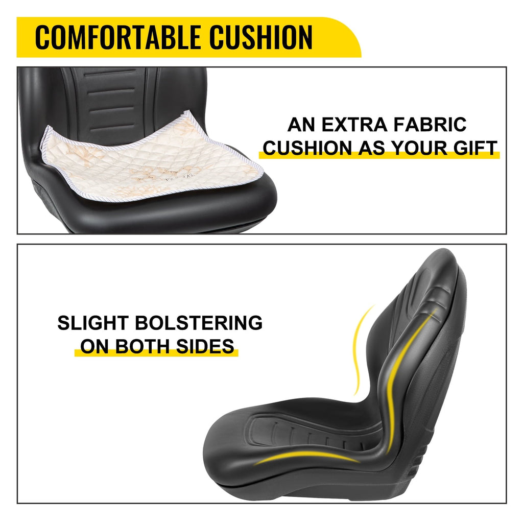VEVOR 2pcs Universal Tractor Seat Replacement,Compact High Back Mower Seat Pair,Black Vinyl Forklift Seat,Central Drain Hole Skid Steer Seat with Mounting Bolt Patterns of 8" x 11.5" & 11.25" x 11.5"