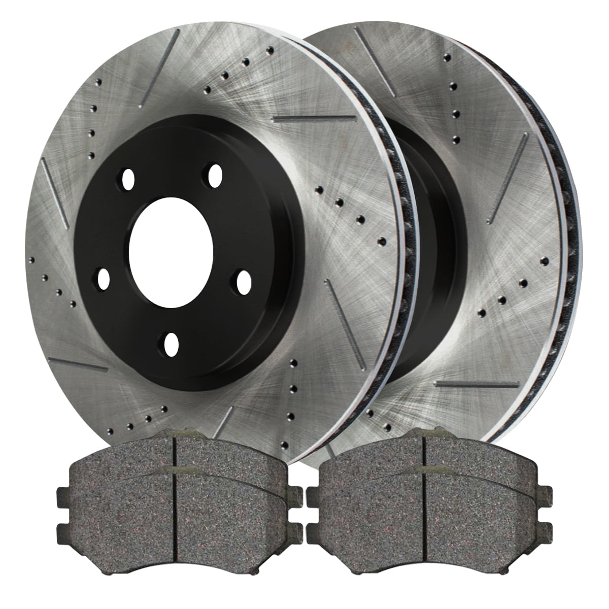 AutoShack Front Drilled Slotted Brake Rotors Black and Ceramic Pads Kit Driver and Passenger Side Replacement for 2007-2013 2014 2015 2016 2017 Jeep Wrangler 2018 Wrangler JK 3.6L 3.8L V6 4WD RWD