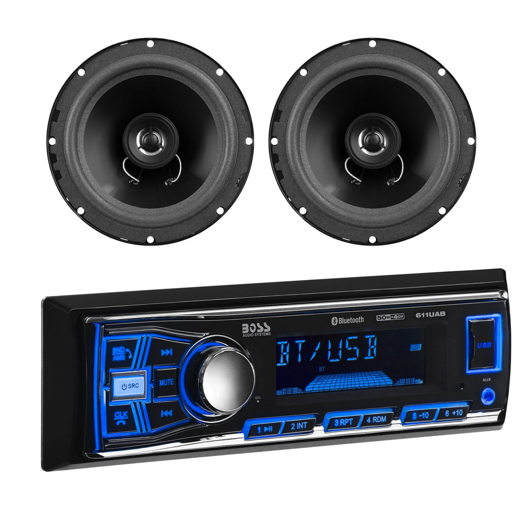 BOSS Audio Systems 638BCK Car Stereo Package with Single Din Stereo and Speakers
