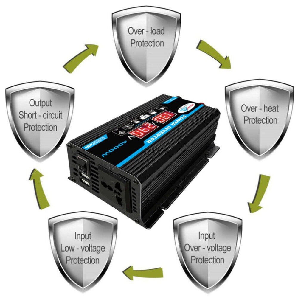 MDHAND Modified Sine Inverter High Frequency 1500W Peak Power Watt Power Inverter DC to AC Converter Car Power Inverter with 2.1A Dual USB Port Battery Clips Display Screen