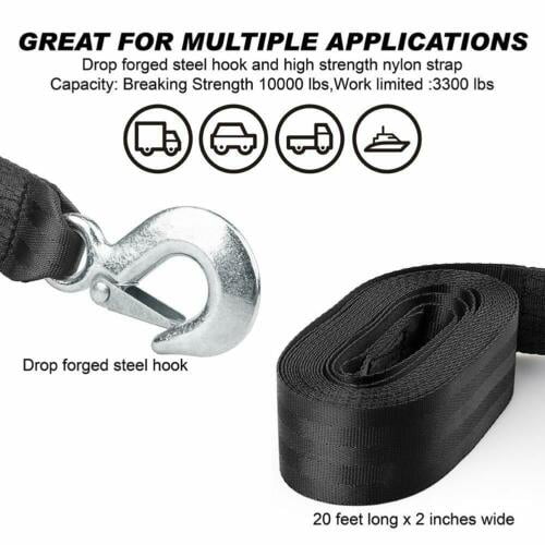 Seamander Boat Winch Strap with Hook and Safety Latch - Loop End - 2" x 20' -5,000lbs