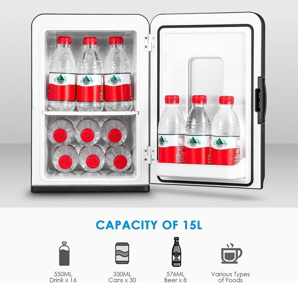 NORTHCLAN Mini Fridge, 15 Liter/33 Can Portable Cooler and Warmer Personal Refrigerator for Skincare, Food, Beverage, Medicine, Plugs for Home Outlet & 12V Car Charger Included, ETL Listed