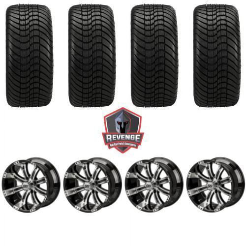 12" Casino Machined Black Golf Cart Wheels and Tires Combo (215/35-12) Set of 4