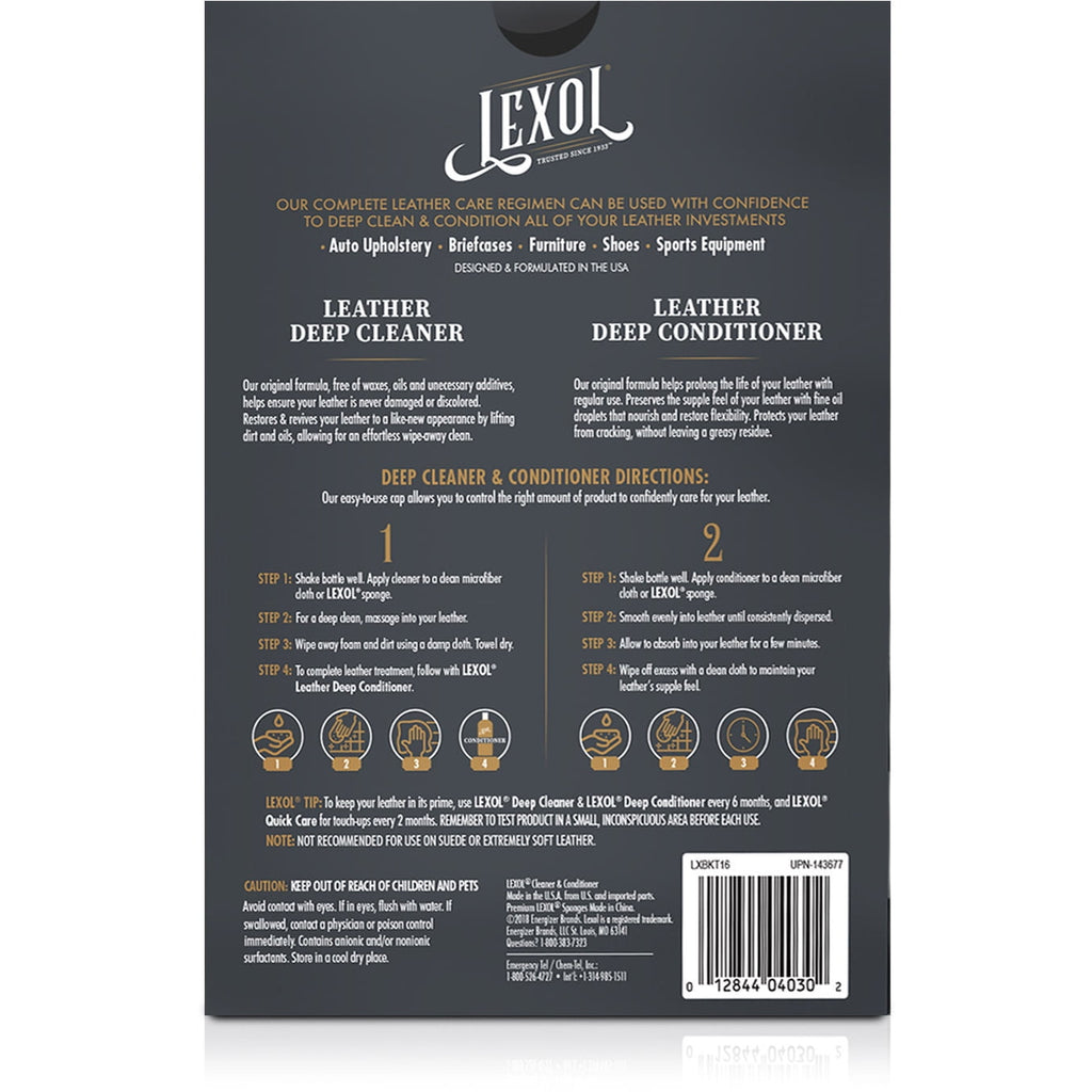 Lexol Complete 2-Step Leather Care Cleaner & Conditioner Kit with Applicator Sponges