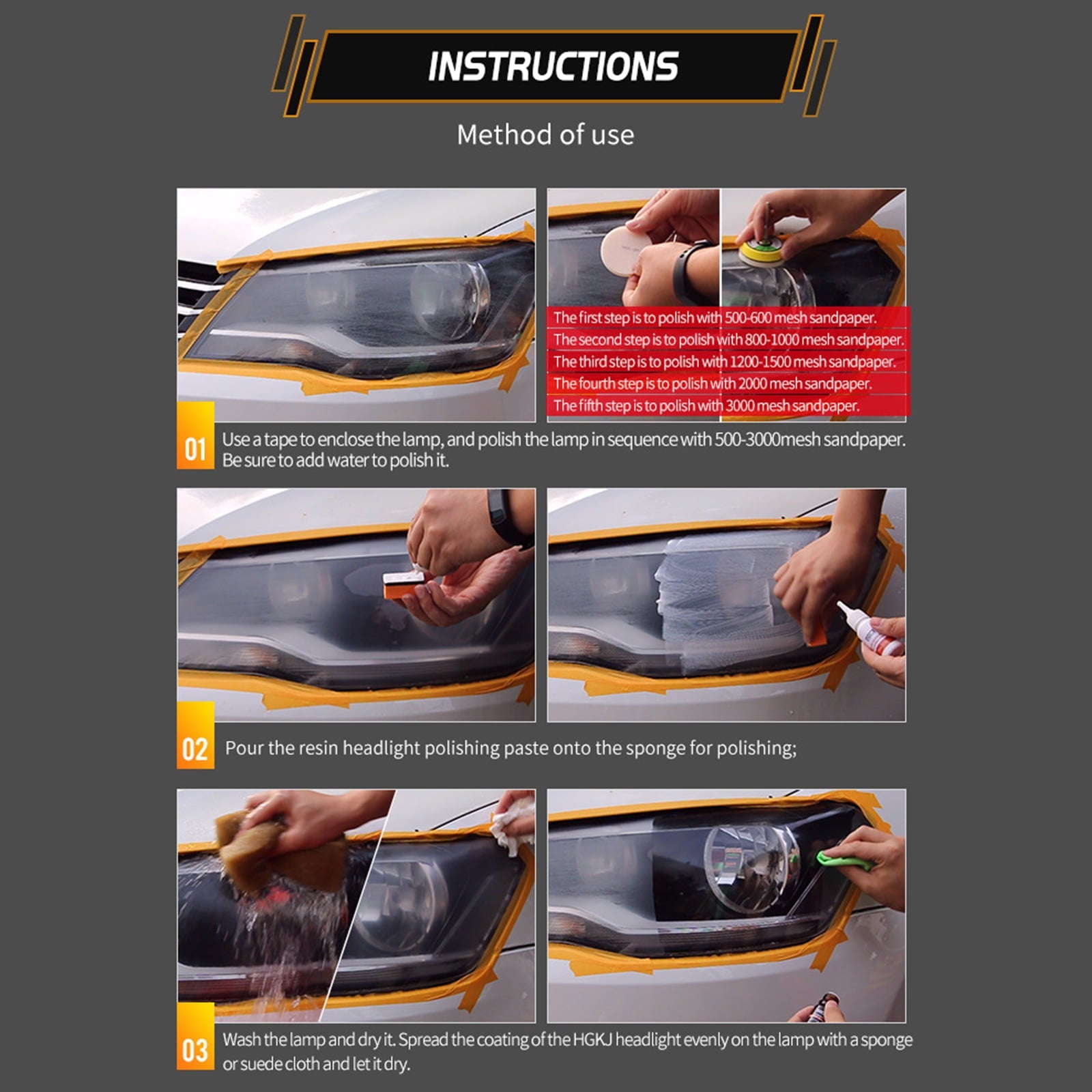 OOKWE Car Headlight Lens Restoration Kit Restorer System Professional Polishing Tool