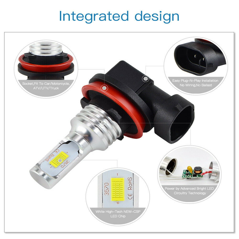 H11 LED Headlight Kit 6000K White Bulbs Low Beam for Toyota Camry 2007-2017