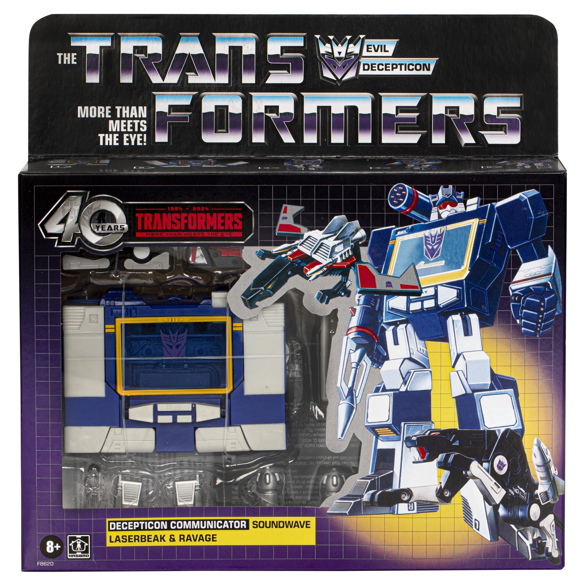 Transformers Toys Retro 40th Anniversary Soundwave, Laserbeak, & Ravage Action Figures