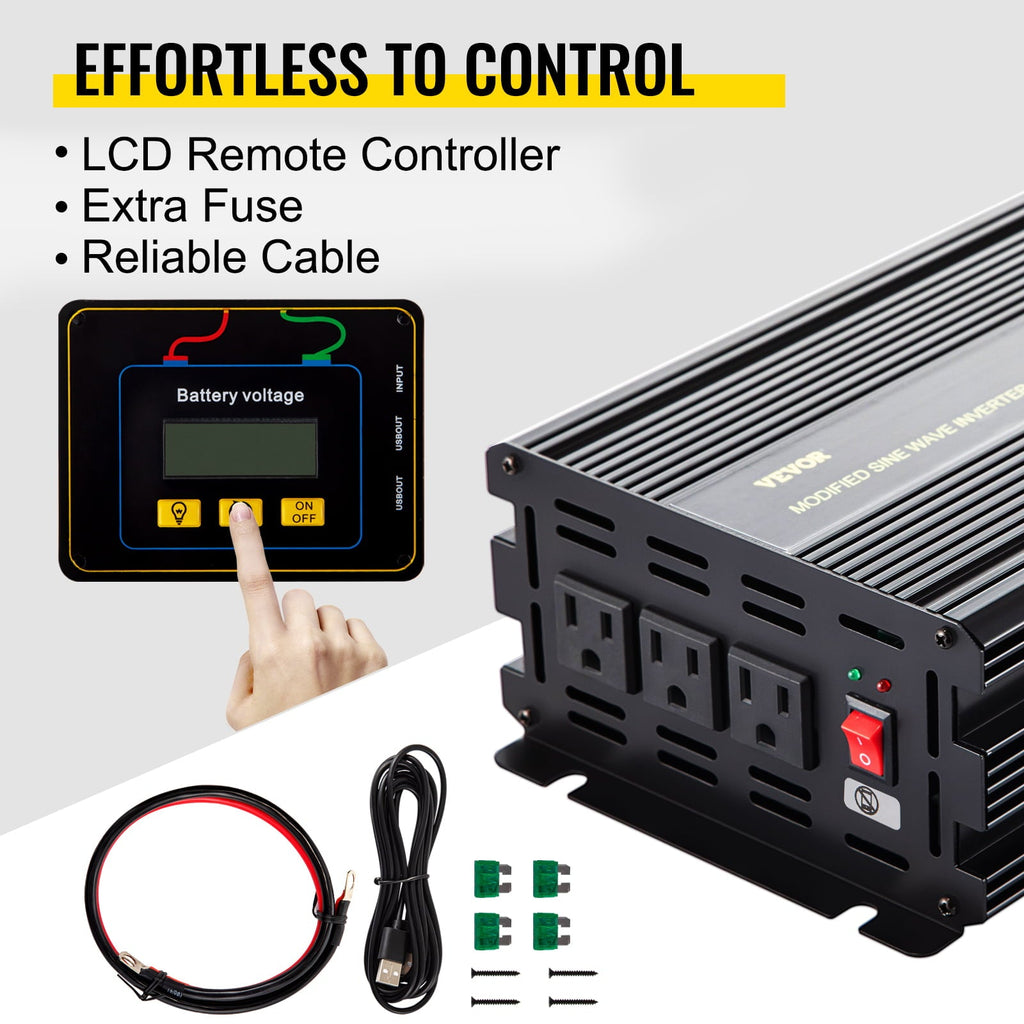VEVOR Power Inverter 2300W Modified Sine Wave Inverter DC 24V to AC 120V Car Converter with LCD Display Remote Controller LED Indicators AC Outlets Power Inverter for Car RV Truck Boat Travel Camping