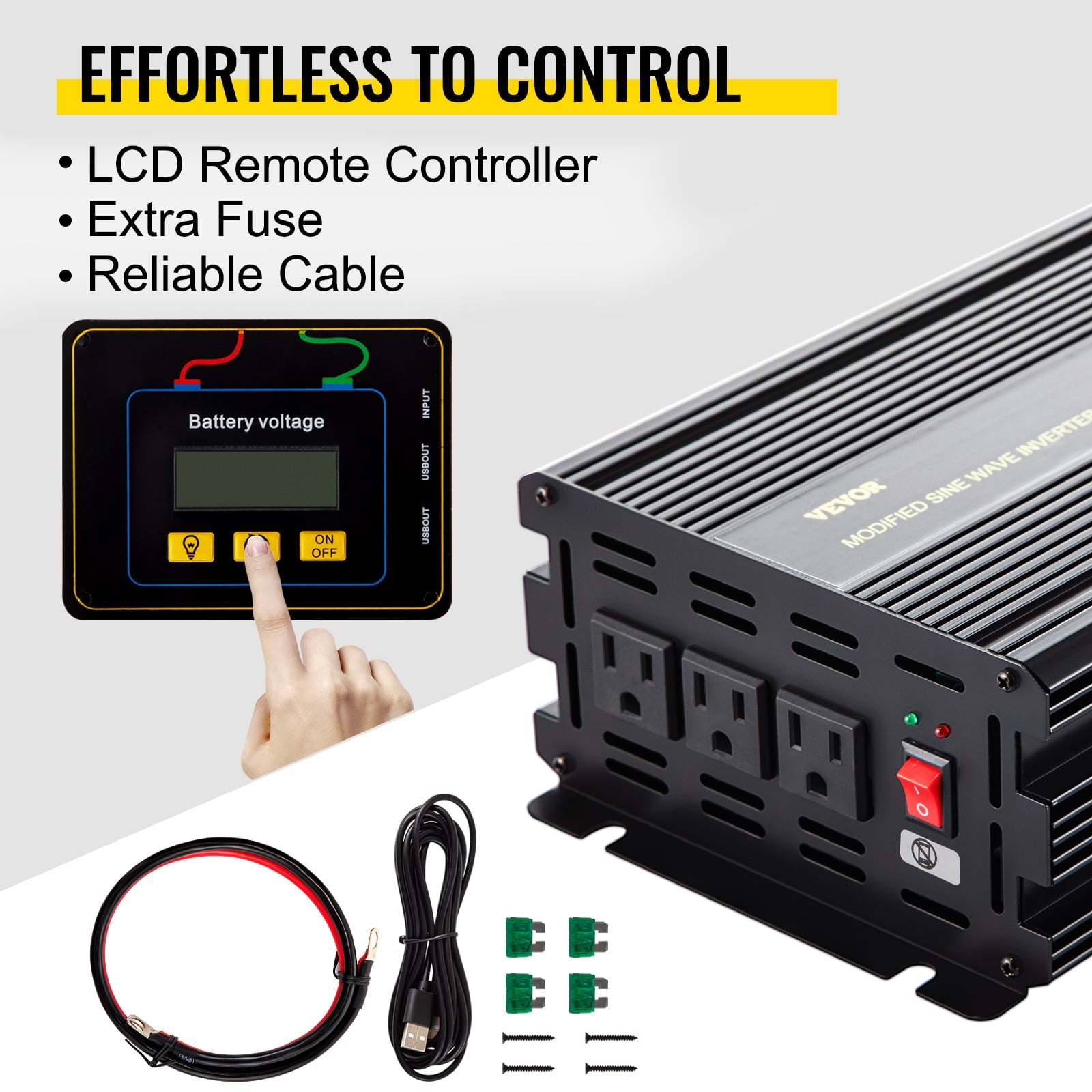 VEVOR Power Inverter 2300W Modified Sine Wave Inverter DC 24V to AC 120V Car Converter with LCD Display Remote Controller LED Indicators AC Outlets Power Inverter for Car RV Truck Boat Travel Camping
