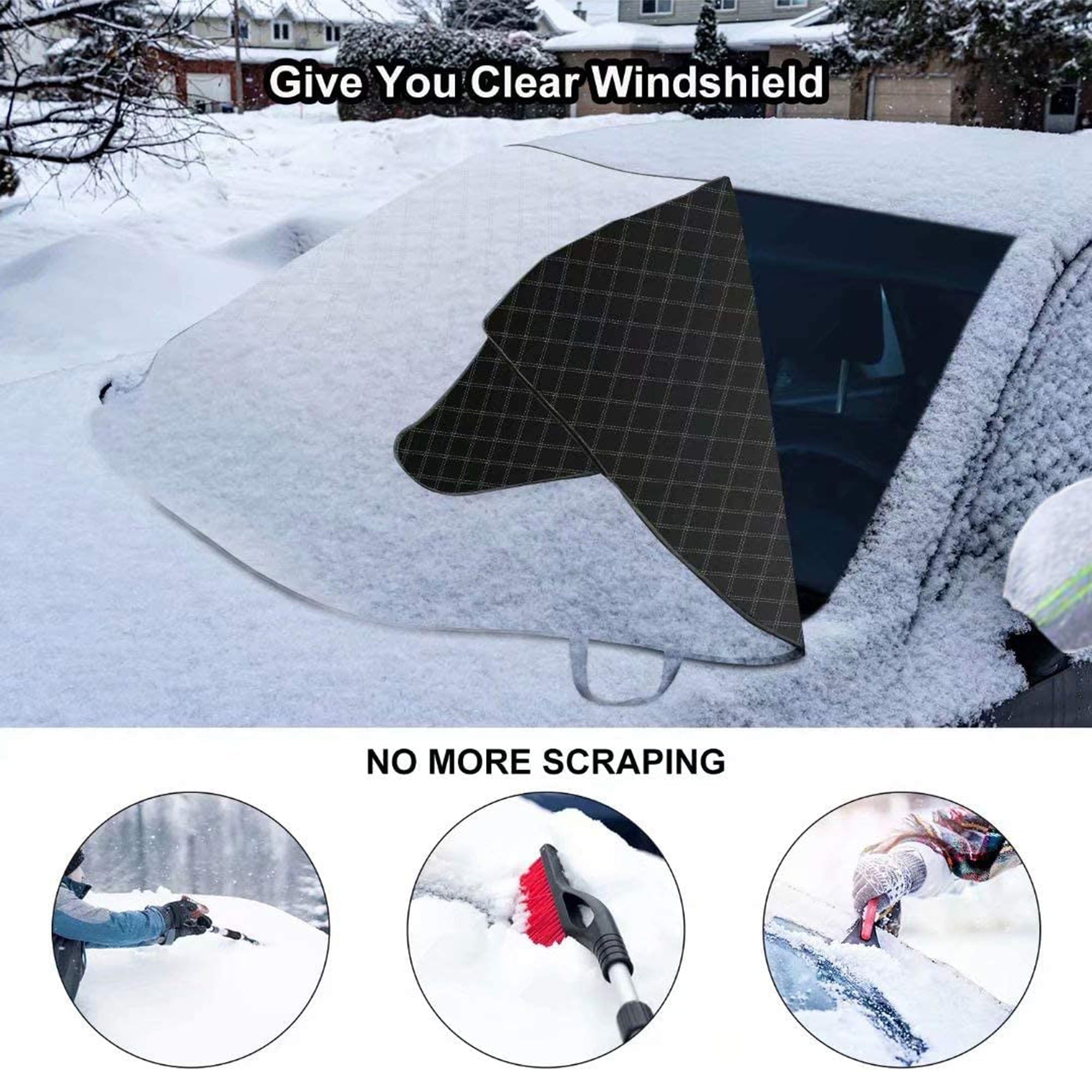 Car Windshield Snow Cover, QLASH New Upgrade Magnetic Thick Heavy Duty Snow Cover, 4 Layers Protection for All Car, Truck, SUV & Van (75''x52'')