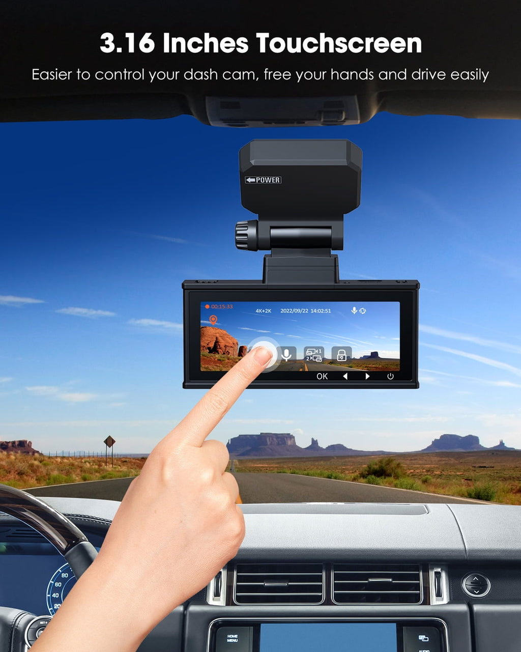 TOGUARD Dash Cam 4K with 5Ghz Wifi GPS, 4K+2K Dash Cam Front and Rear 3.16” Touch Screen Dual Sony Night Vision Car Camera, Voice Commands, WDR, Type C, with 64GB Memory Card