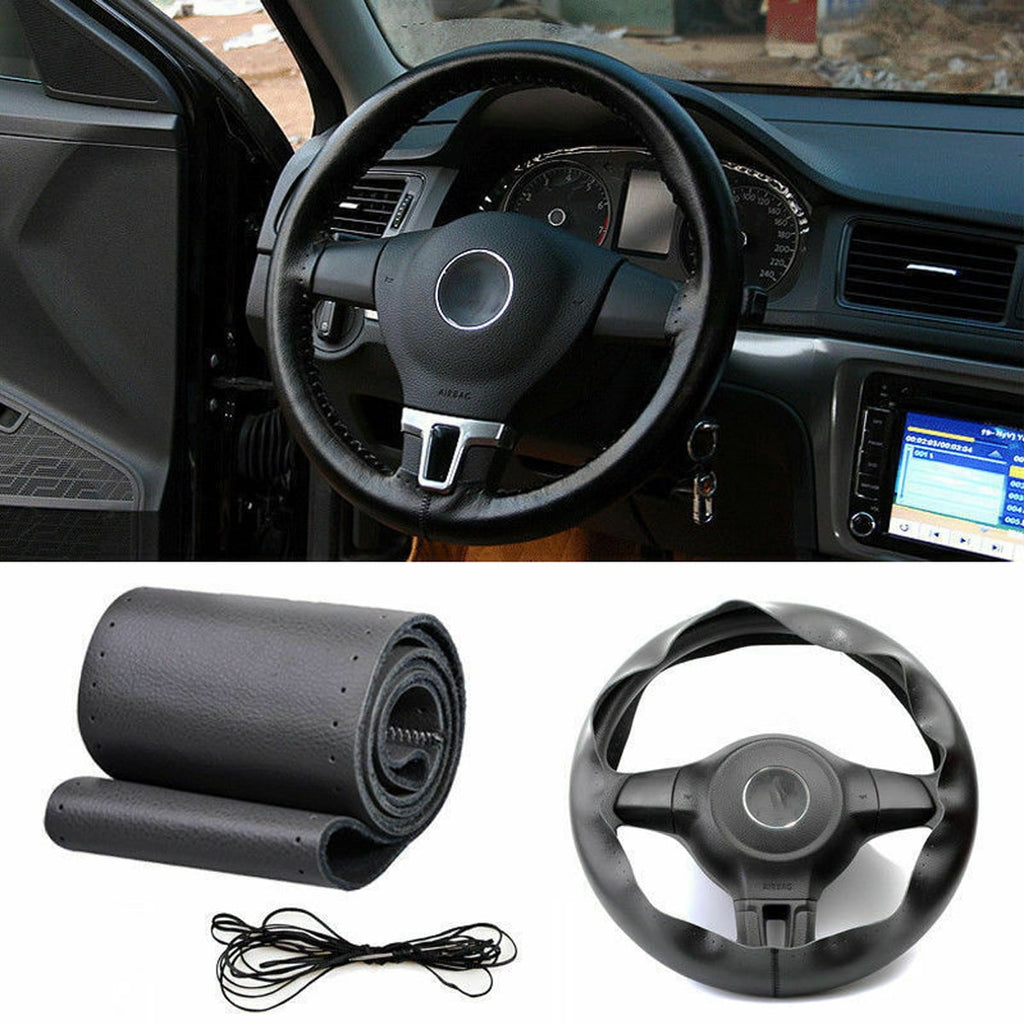 Leather Car Steering Wheel Cover Needle Thread Anti-slip Black For Toyota RAV4