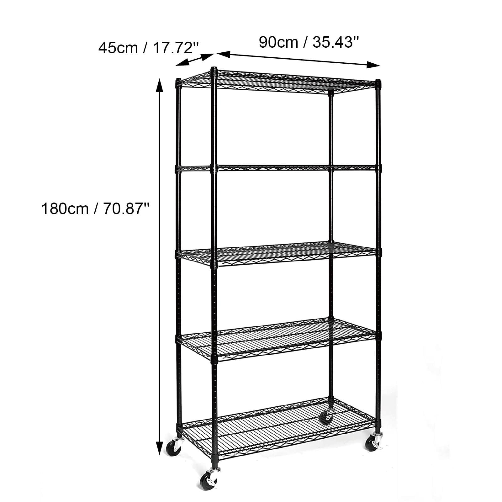 Ktaxon Commercial 5 Tier Shelf Adjustable Wire Metal Shelving Rack w/Rolling Black, 35''L x 18''W x 71''H, Capacity for 750 lbs