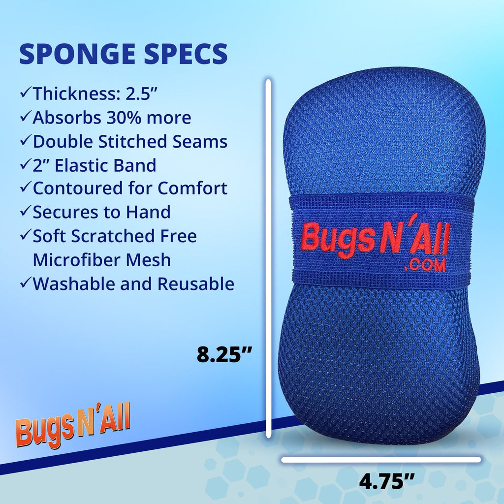 Bugs N All Bug Microfiber Car Wash Sponge - Bug and Tar Remover - Automotive Cleaning Supplies, 1 Sponge