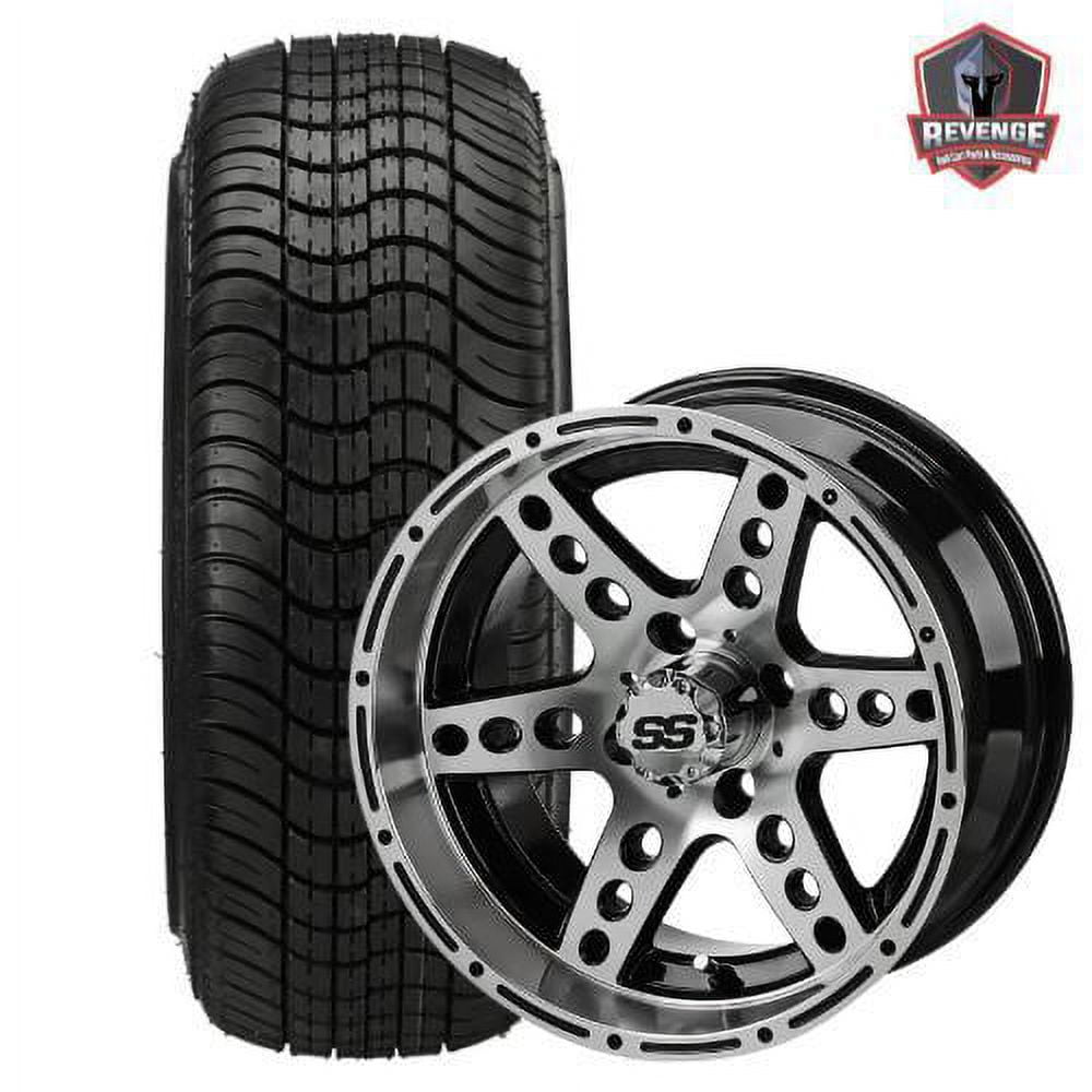 14" Chaos Machined Black Golf Cart Wheels and Tires Combo (205/30-14) Set of 4