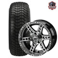 14" Chaos Machined Black Golf Cart Wheels and Tires Combo (205/30-14) Set of 4