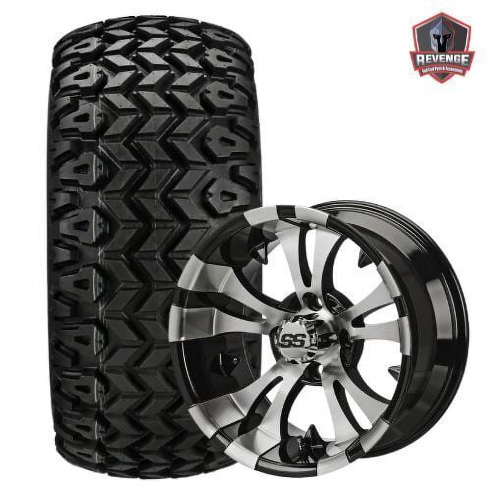 14" Warlock Machined Black Golf Cart Wheels on Tires Combo (23X10-14) Set of 4