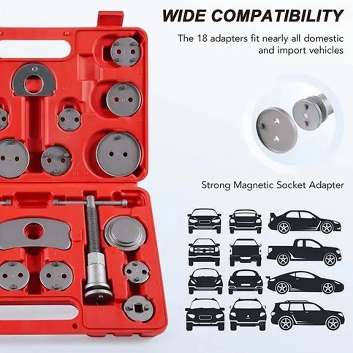 GOXAWEE Heavy 22pcs Disc Brake Caliper Tool Set, Compressor Wind Back Tool, for Brake Pad Replacement Reset, Fits Most American, European, Japanese Autos