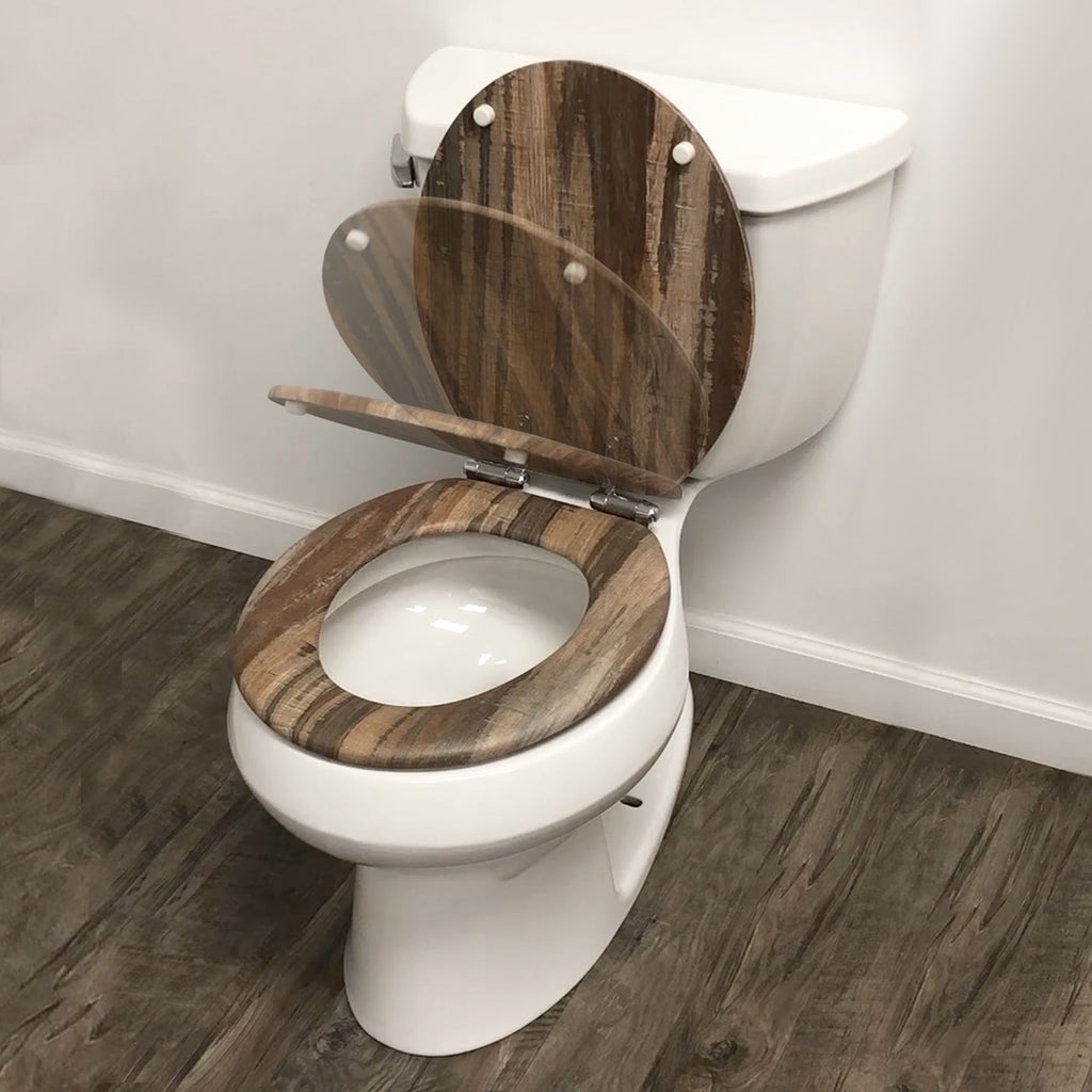 Home Solutions Round Distressed Wood Decorative Toilet Seat