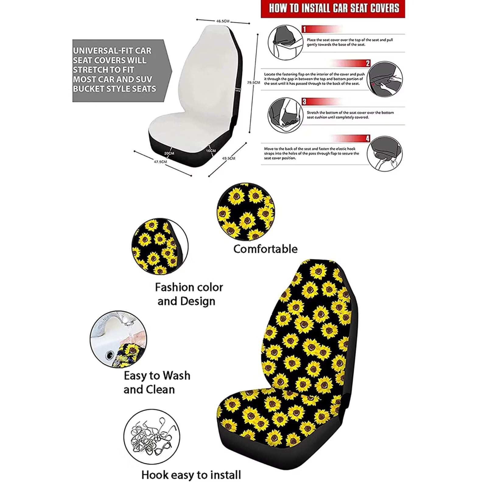 FEKLYI Cow Print Car Seat Covers Auto Accessories with Car Cup Holder+Lipstick Keychain Holder+Steering Wheel Covers+Seat Belt Pads,Universal Car Vehicle Seat Cover,Pack of 10