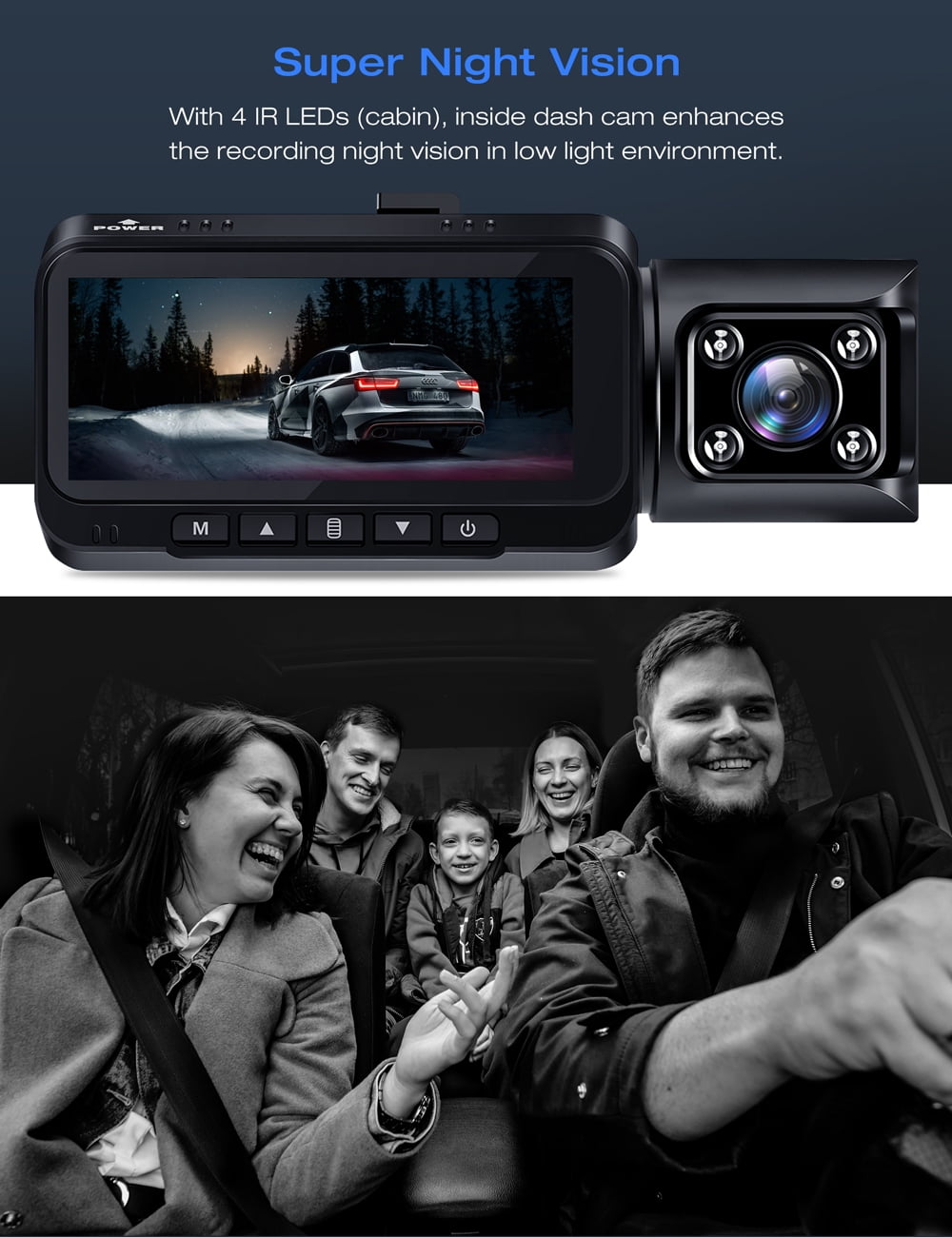 TOGUARD Front and Inside Dual Dash Camera 4K Car Dash Cam with WiFi and GPS 3.16" Display, 170° Wide Angle, IR Night Vision, Support 256GB Max, Black