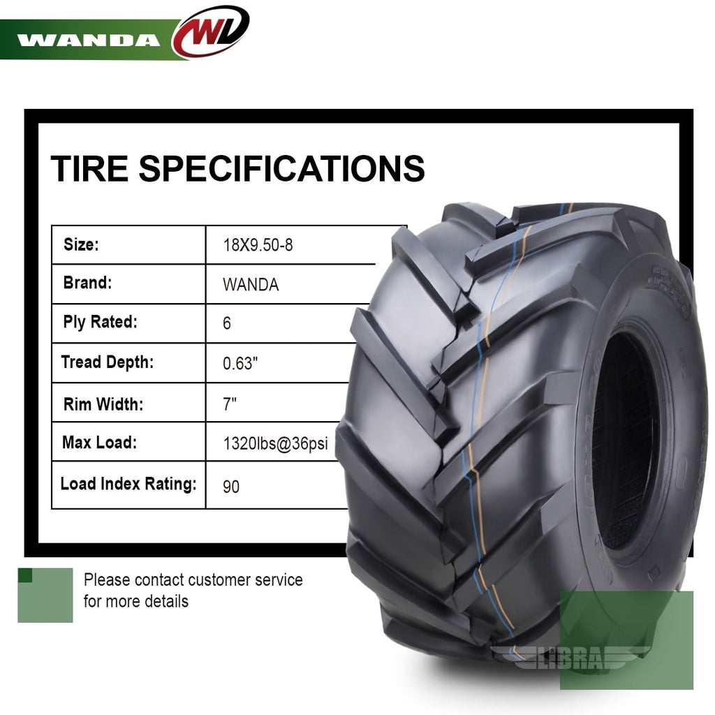 WANDA 18x9.5-8 Lawn Mower Agriculture Farm Tractor Cart Turf Tires 6 ply 18x9.5x8 -Set 2 -13070