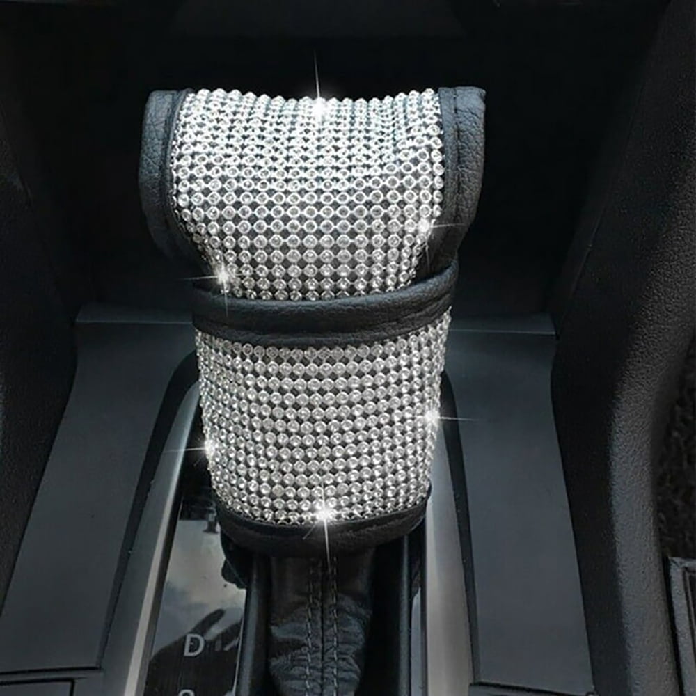 Universal 15" Luxury Crystal Steering Wheel Cover Kits with Seat Belt Cover and Shift Lever Cover