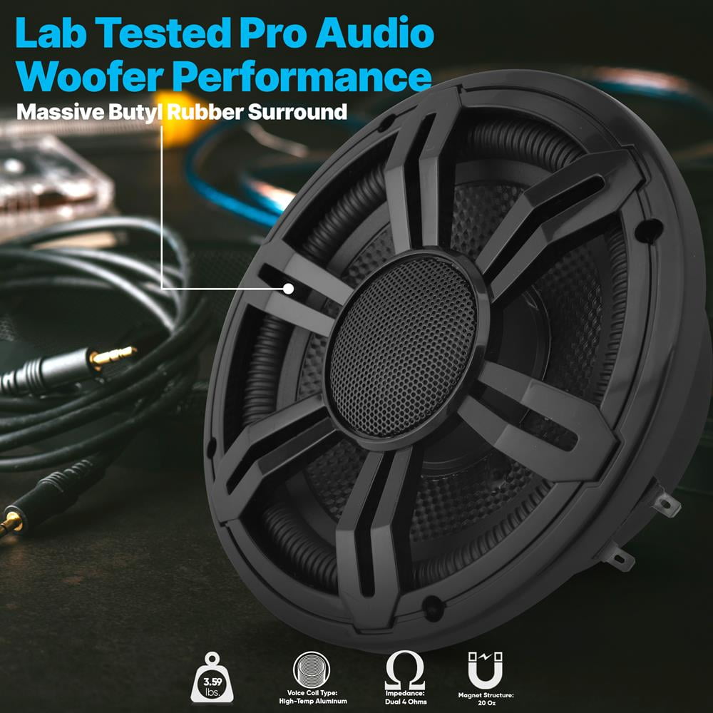 Pyle 6.5” Slim Marine Subwoofer - 150W 4 Ohm Waterproof Car Component Speaker System (Black)
